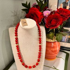 MWT Barse Genuine Stones Magnesite Red & Gold Necklace #BJNK